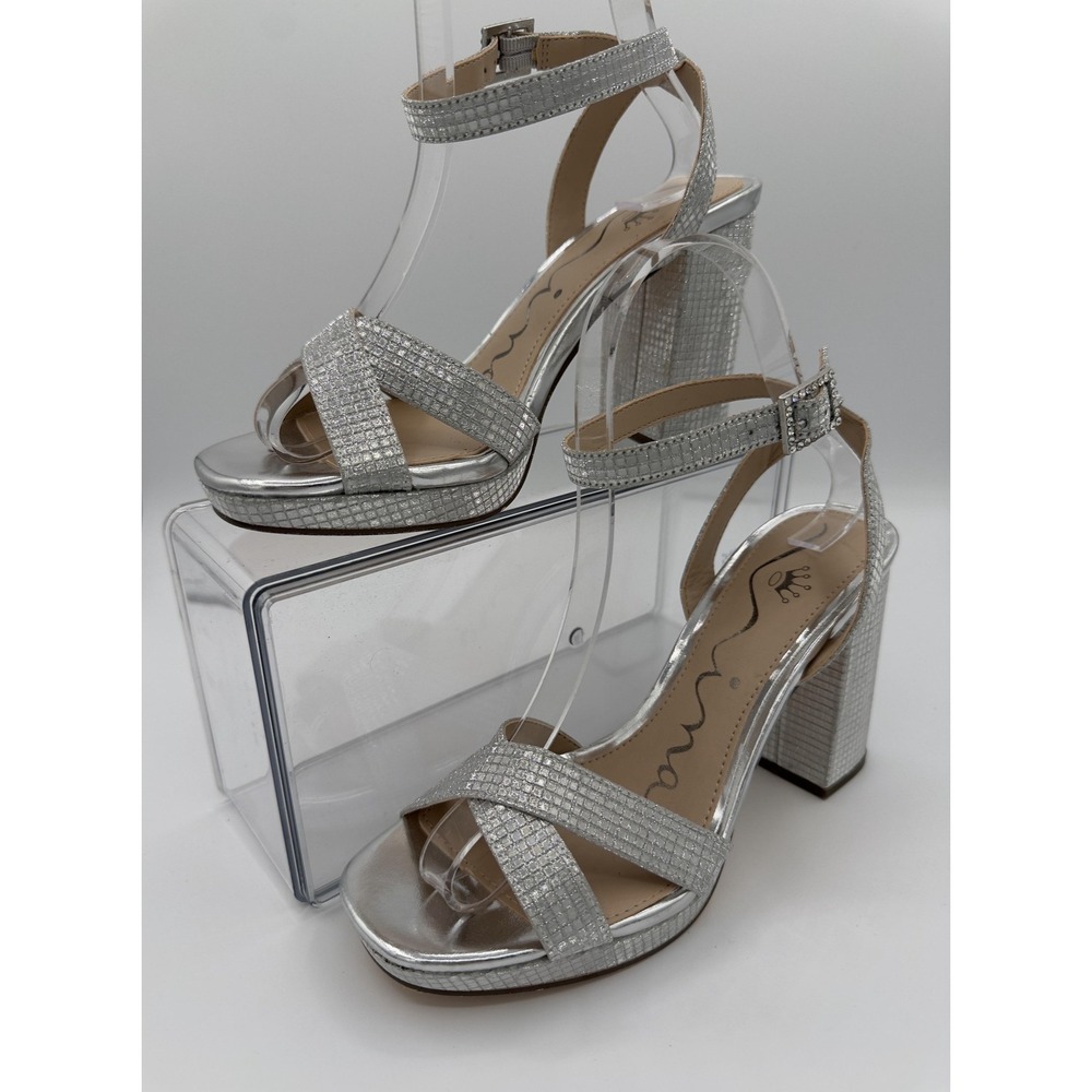 Nina Silver Rhinestone Platform Block Heel Sandals